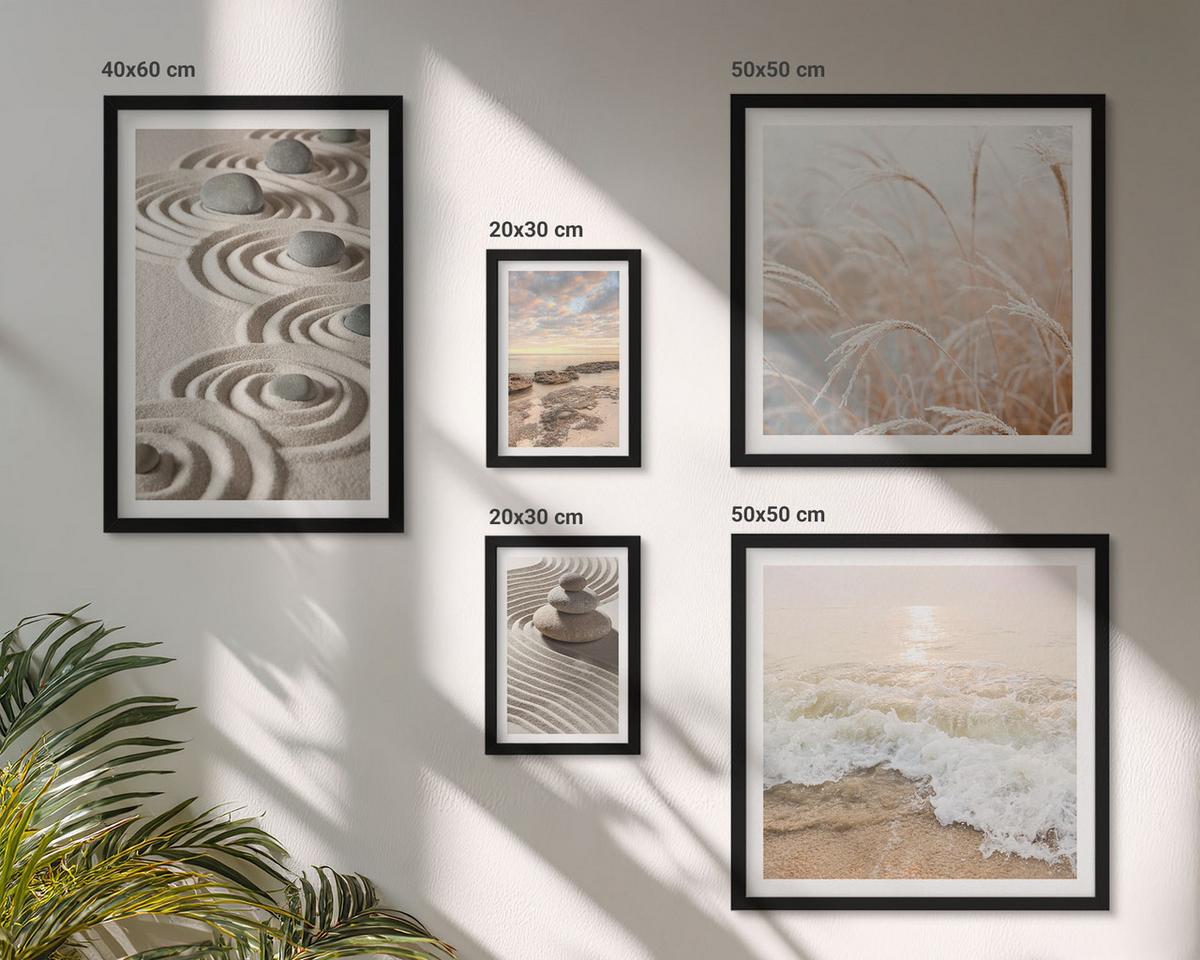 BILDER SET 5er Set - 50x50 cm & 20x30 cm & 40x60 cm Schwarzer Rahmen - Blumen im Wasser des Buddha-Wasserfalls - Schwarz, Kunststoff (40/60cm) - TULUP