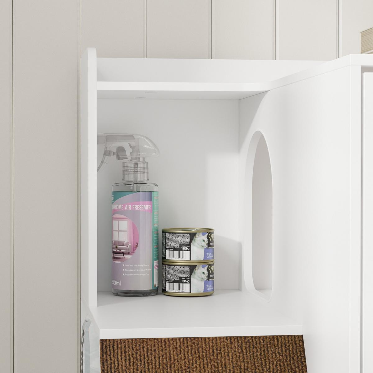 KATZENSCHRANK mit Streukastenverkleidung und Kratzbrett HAT02-L-E-W - Ahornfarben/Weiß, Holzwerkstoff/Fell (60/80/98cm) - SoBuy