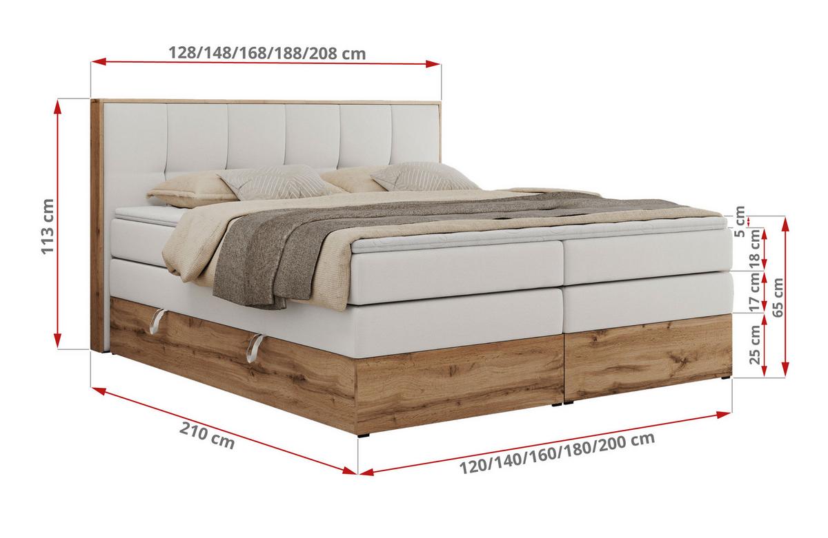 BOXSPRINGBETT ALBERO 1 KING 120/200 Weiß Kunstleder - H3 - Weiß, Holz/Textil (120/200cm) - MKS