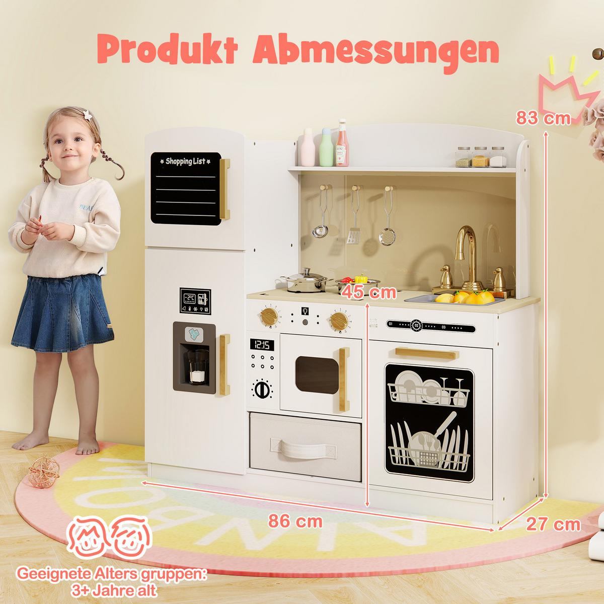 SPIELKÜCHE Weiß - Weiß, Holzwerkstoff (86/83/27cm) - COSTWAY