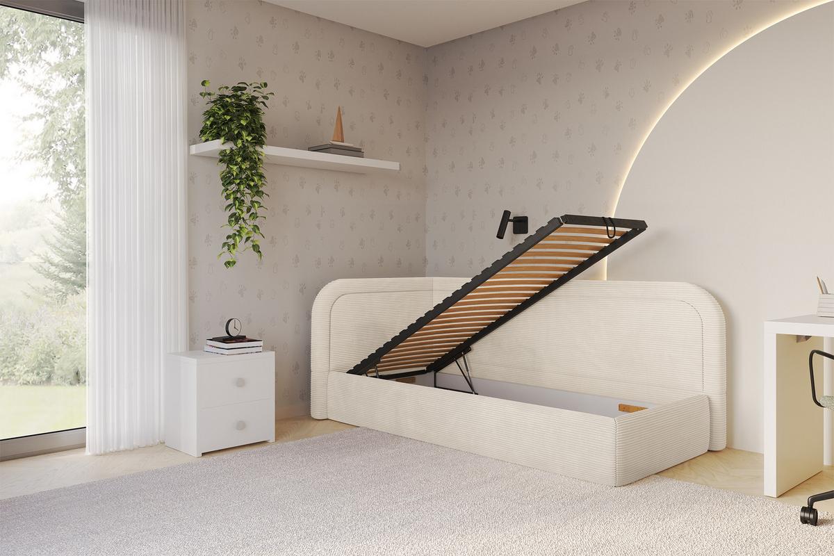 EINZELLBETT Jugendbett mit Bettkasten, Rechts - JOVY 90x200 Beige - Kaschmir, Holzwerkstoff/Textil (90/200cm) - ALTDECOR