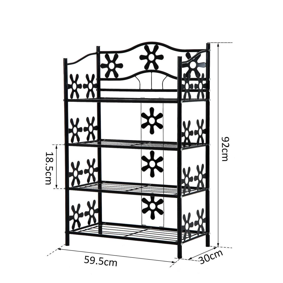 SCHUHREGAL, Standregal, Ständer, 4 Ebenen, Metall, 59,5 x 30 x 92 cm, Schwarz - Schwarz, Metall (30/92/595cm) - HOMCOM
