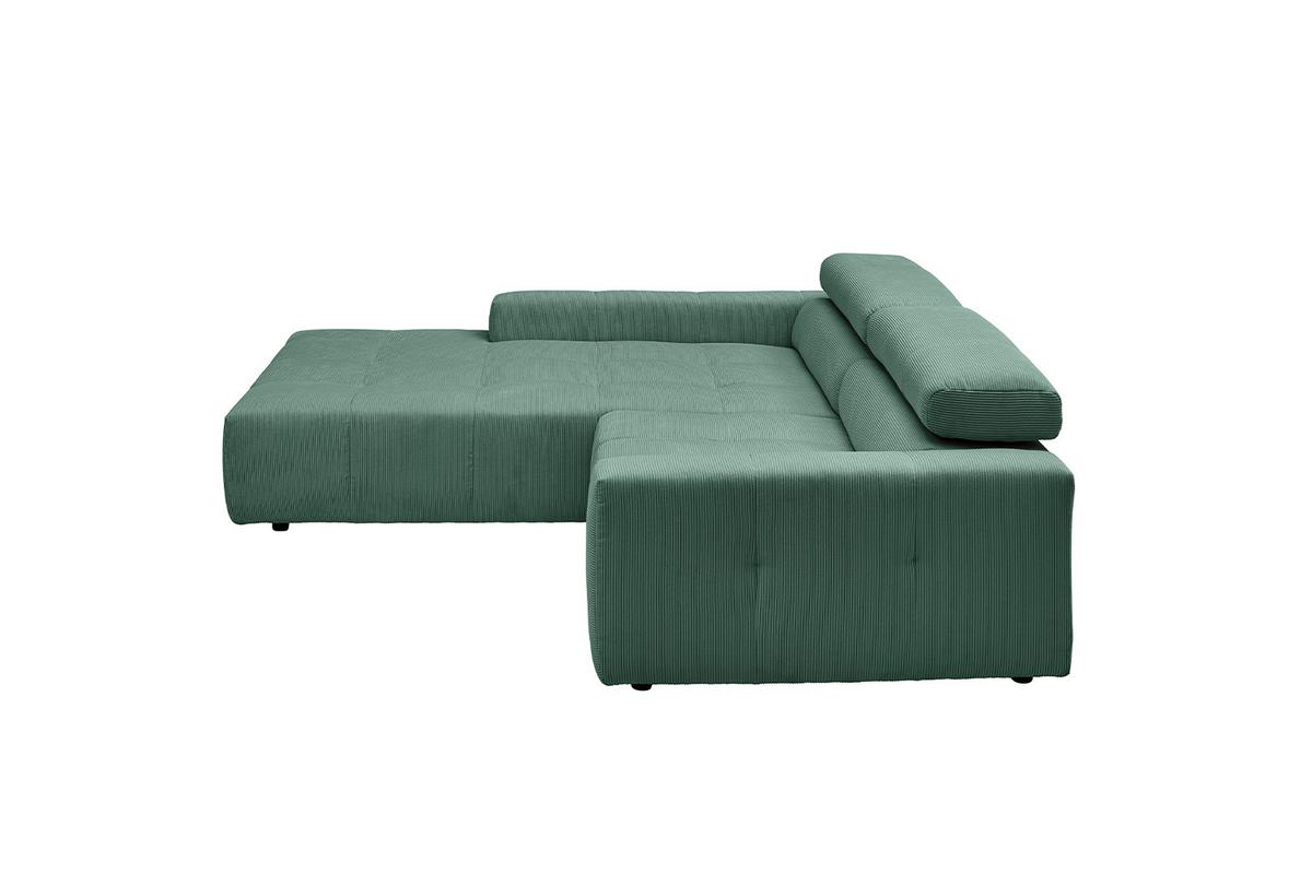 ECKSOFA MIT MOTORISCHEM SITZVORZUG RENO Smaragdgrün Cord Relaxfunktion - Smaragdgrün/Schwarz, Kunststoff/Textil (258/217cm) - KAWOLA