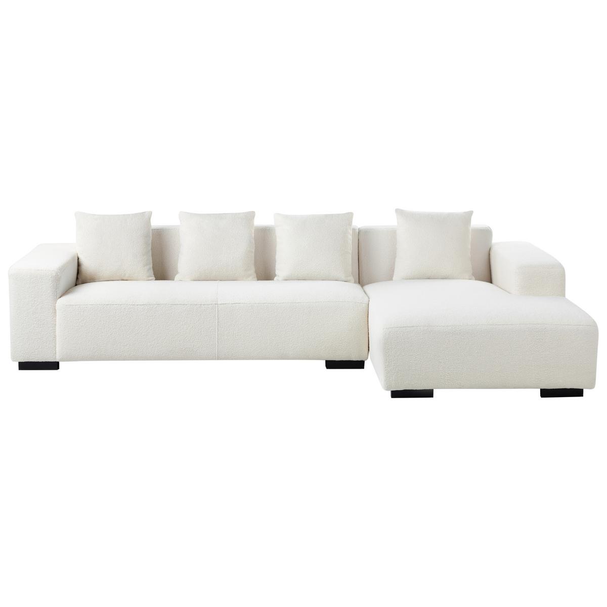 ECKSOFA 4-Sitzer Bouclé Weiß linksseitig Lungo - Schwarz/Weiß, Textil (285/160cm) - Beliani