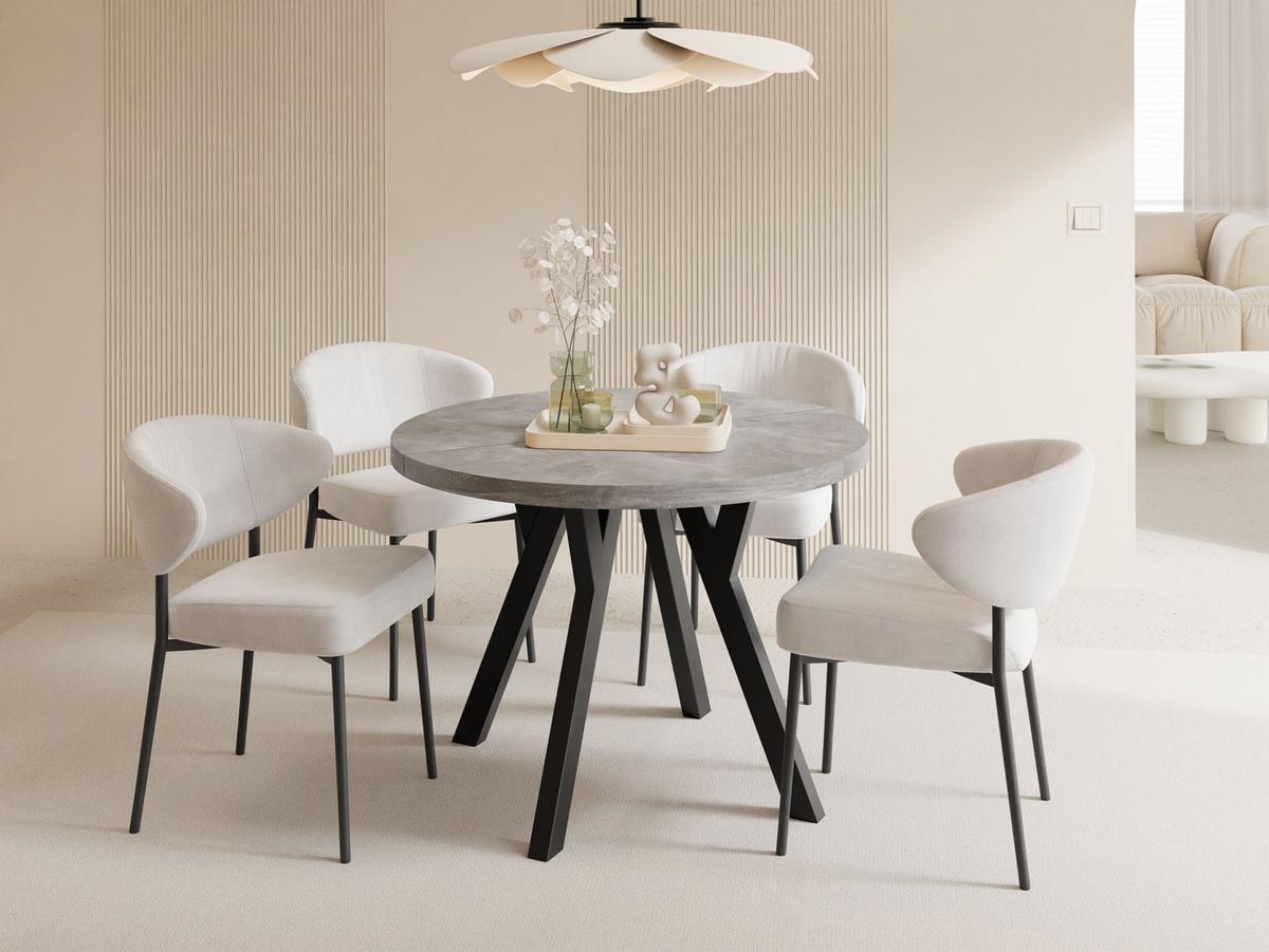 ESSTISCH Twixy XXL groß rund oval ausziehbar, Grauer Beton 100-250/100/76 cm - Hellgrau/Schwarz, Holz/Holzwerkstoff (100/250/76cm) - WFL GROUP