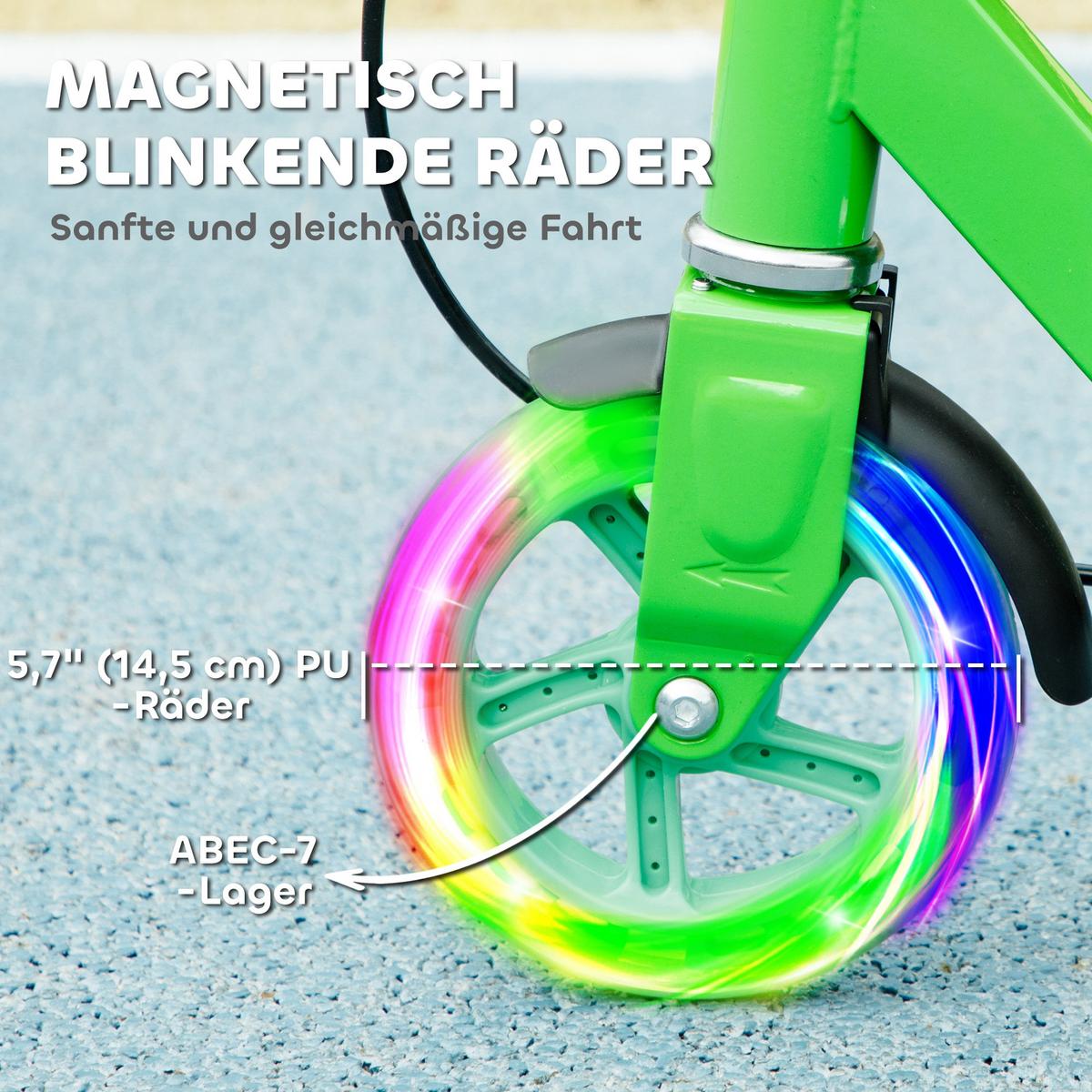 ROLLER Kinder Klappbar mit Verstellbarer Lenkerhöhe, 2 Leuchtenden Räder Grün - Grün, Kunststoff/Metall (73/36/89cm) - AIYAPLAY