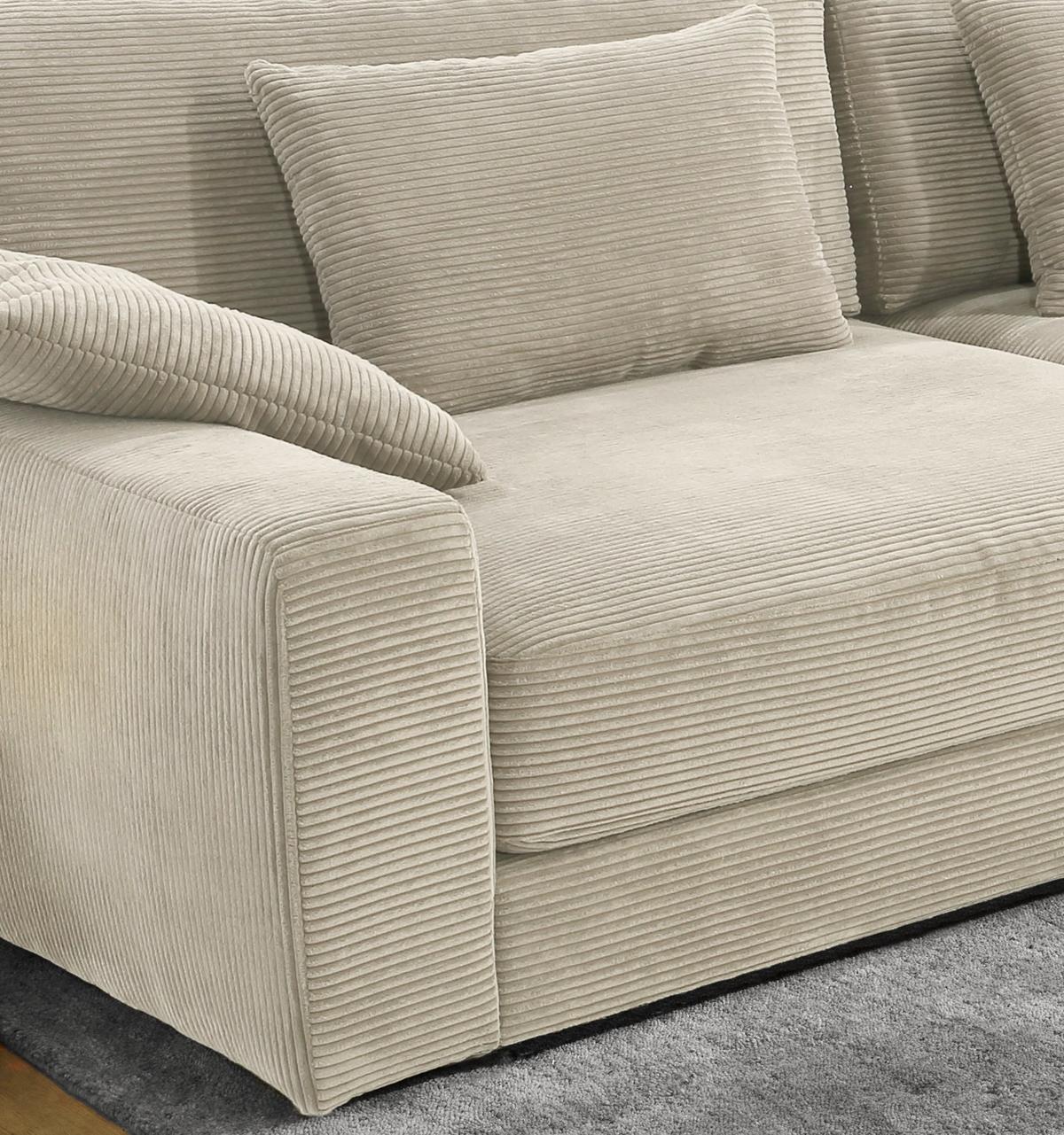BIG-SOFA mit Federkern B290/T135/H90 cm extratief, Liegefläche 122x240 cm, Cord Beige Grau / 15251 - Greige/Schwarz, Kunststoff/Textil (290/90/135cm) - luma-home