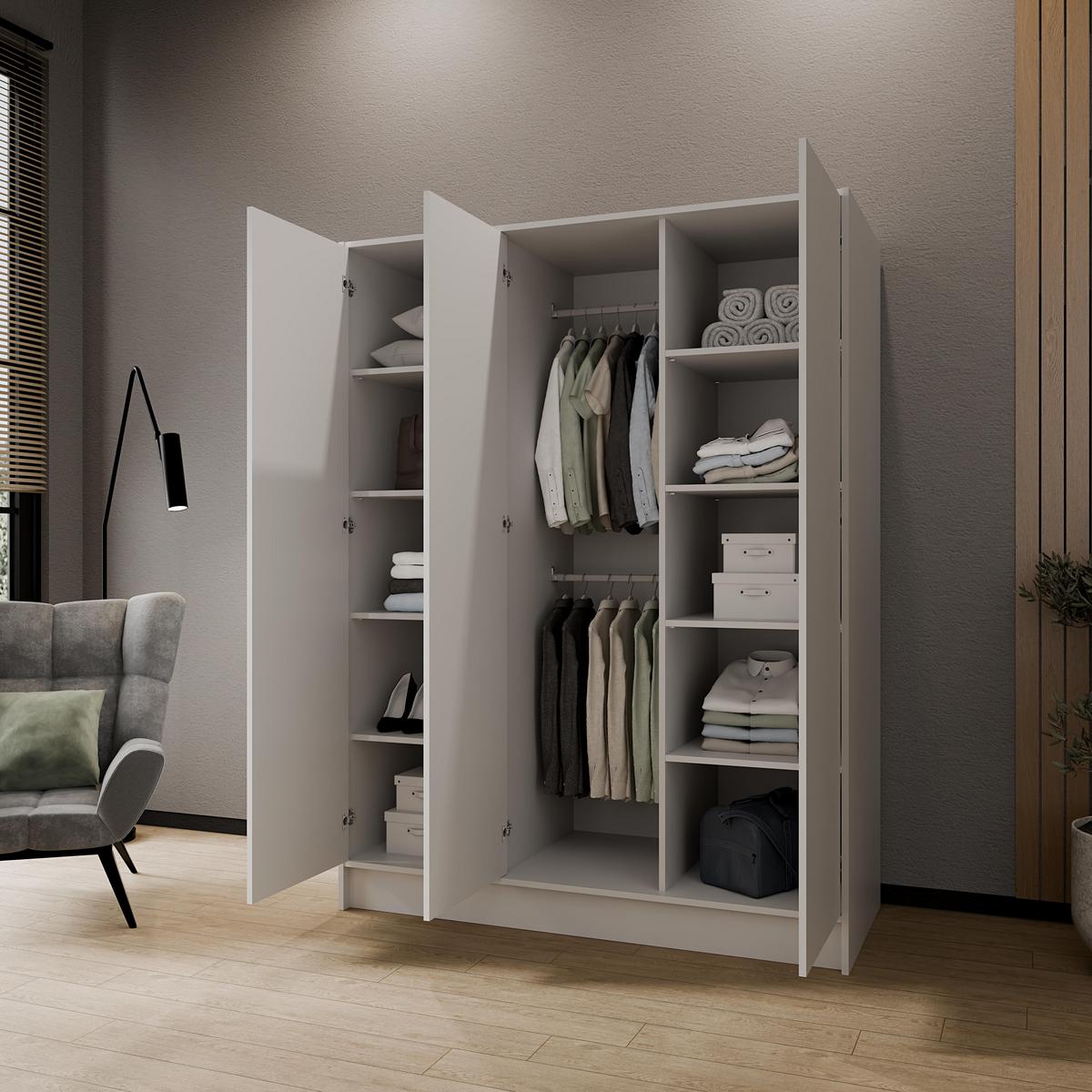 KLEIDERSCHRANK Mono Grifflos im Skandi-Stil, Weiß 150/200/51 cm - Weiß, Holzwerkstoff (150/200/51cm) - WFL GROUP