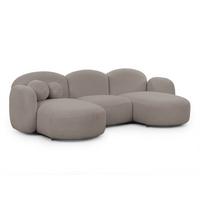 WOHNLANDSCHAFT Nuvola mit abgerundetem Design Hellgrau Bouclé-Stoff - Hellgrau/Schwarz, Holz/Kunststoff (268/80/146cm) - S-Style