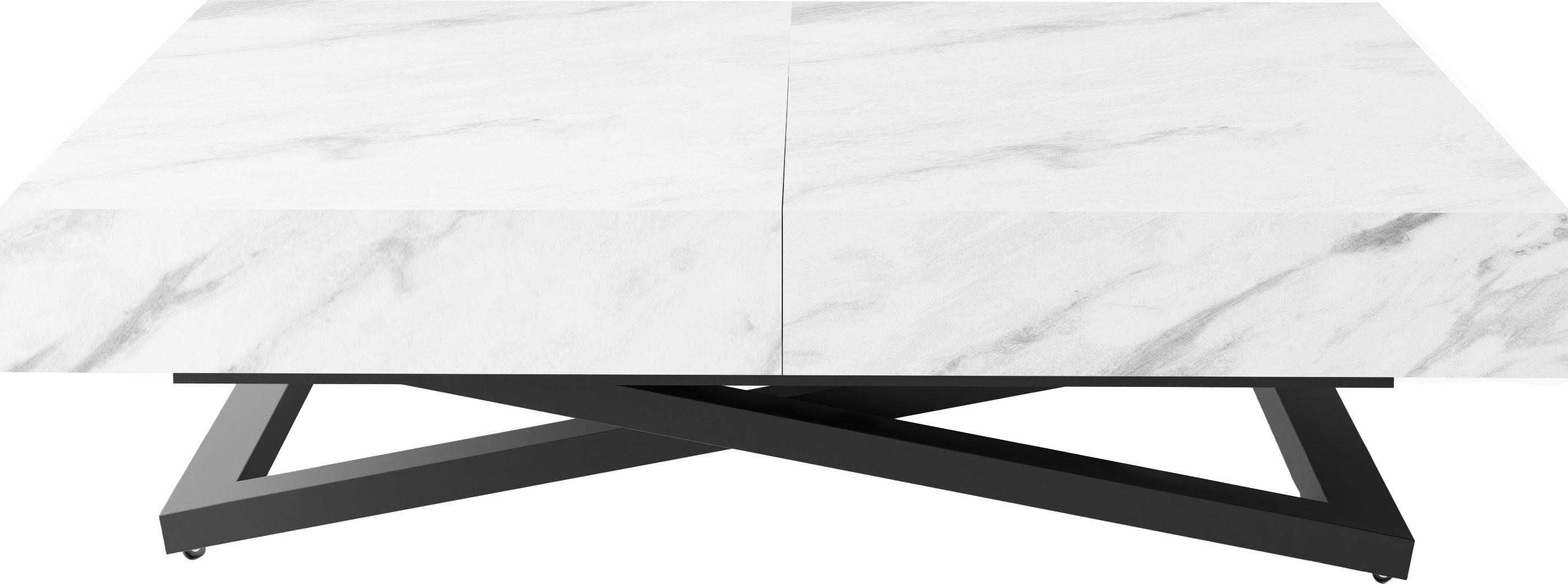 COUCHTISCH Cavetta U höhenverstellbar ausziehbar, Marmor Weiß 120-200/80/27-76 cm - Ecru/Schwarz, Holzwerkstoff/Metall (80/200/76cm) - WFL GROUP