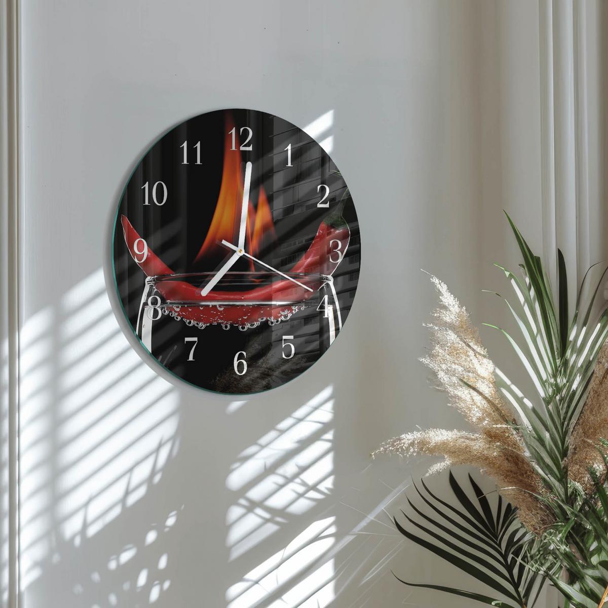 WANDUHR aus Glas Ø30 cm - Chili-Feuer - Rot, Glas (30/30/0.4cm) - TULUP