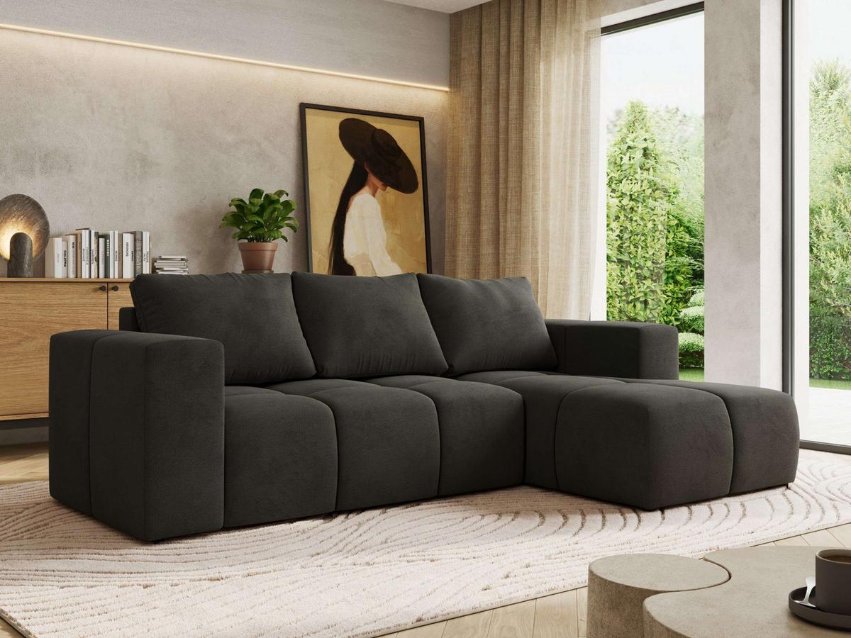 ECKSOFA MONIVA Dunkelgrau Velvet - Rechts - Dunkelgrau/Schwarz, Kunststoff/Textil (266/164cm) - MKS