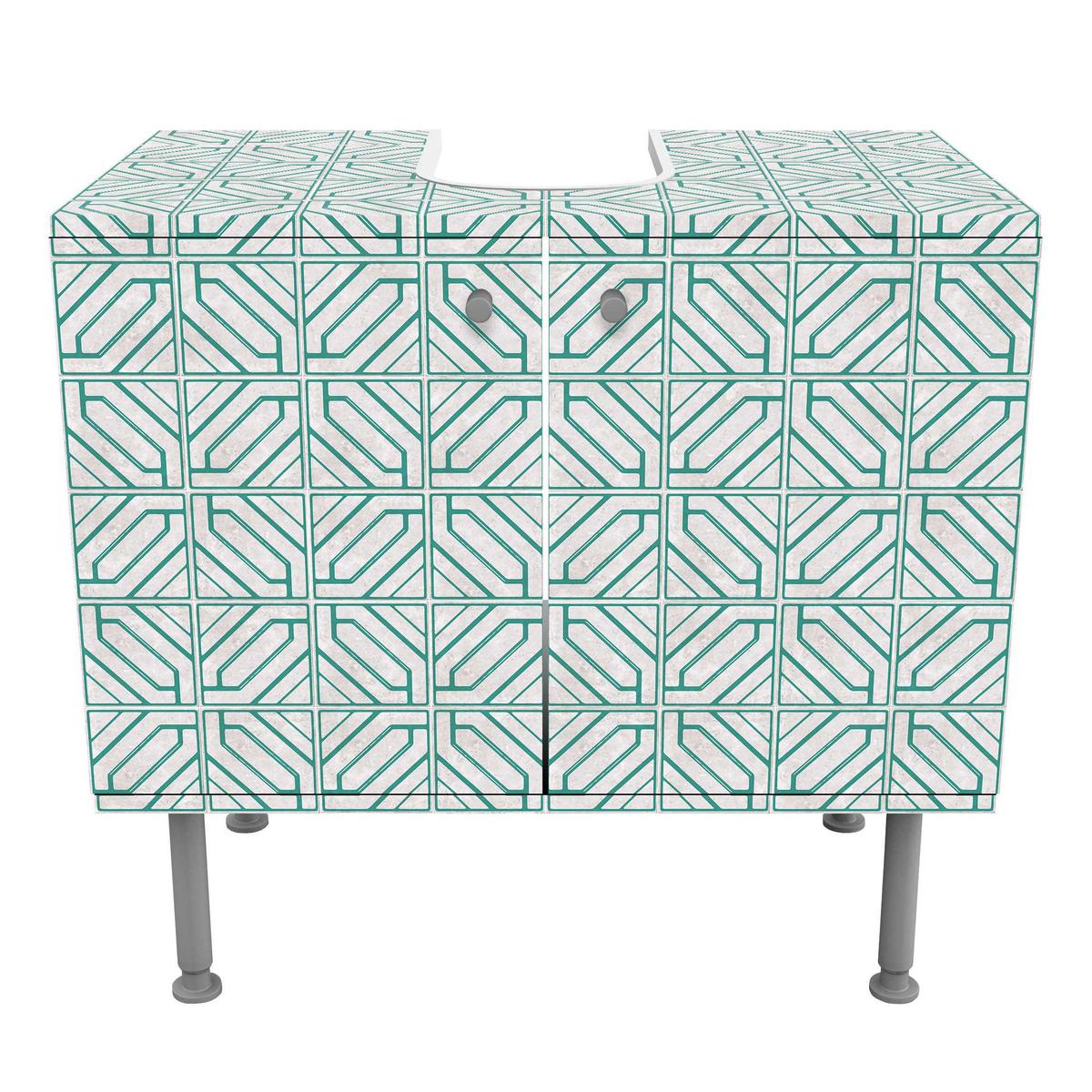 WASCHBECKENUNTERSCHRANK Fliesenmuster Rauten Geometrie türkis 60/55/35 cm - Türkis, Holzwerkstoff (60/55/35cm) - Bilderwelten