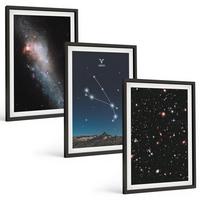 BILDER SET 3er Set - 40x60 cm Schwarzer Rahmen - Kosmische Landschaften von Galaxien - Schwarz, Kunststoff (40/60cm) - TULUP