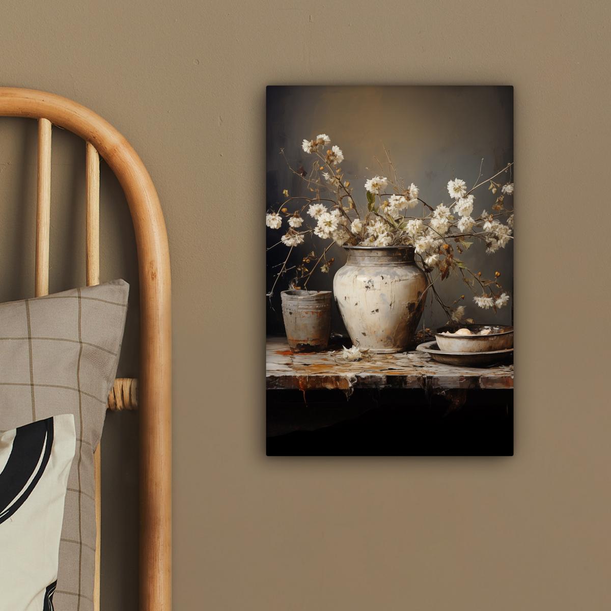 LEINWANDBILD Stilleben - Blumen - Blumenstrauß - Vase - Wein Deko Wohnzimmer 20x30 cm - Schwarz, Textil (20/30cm) - MuchoWow