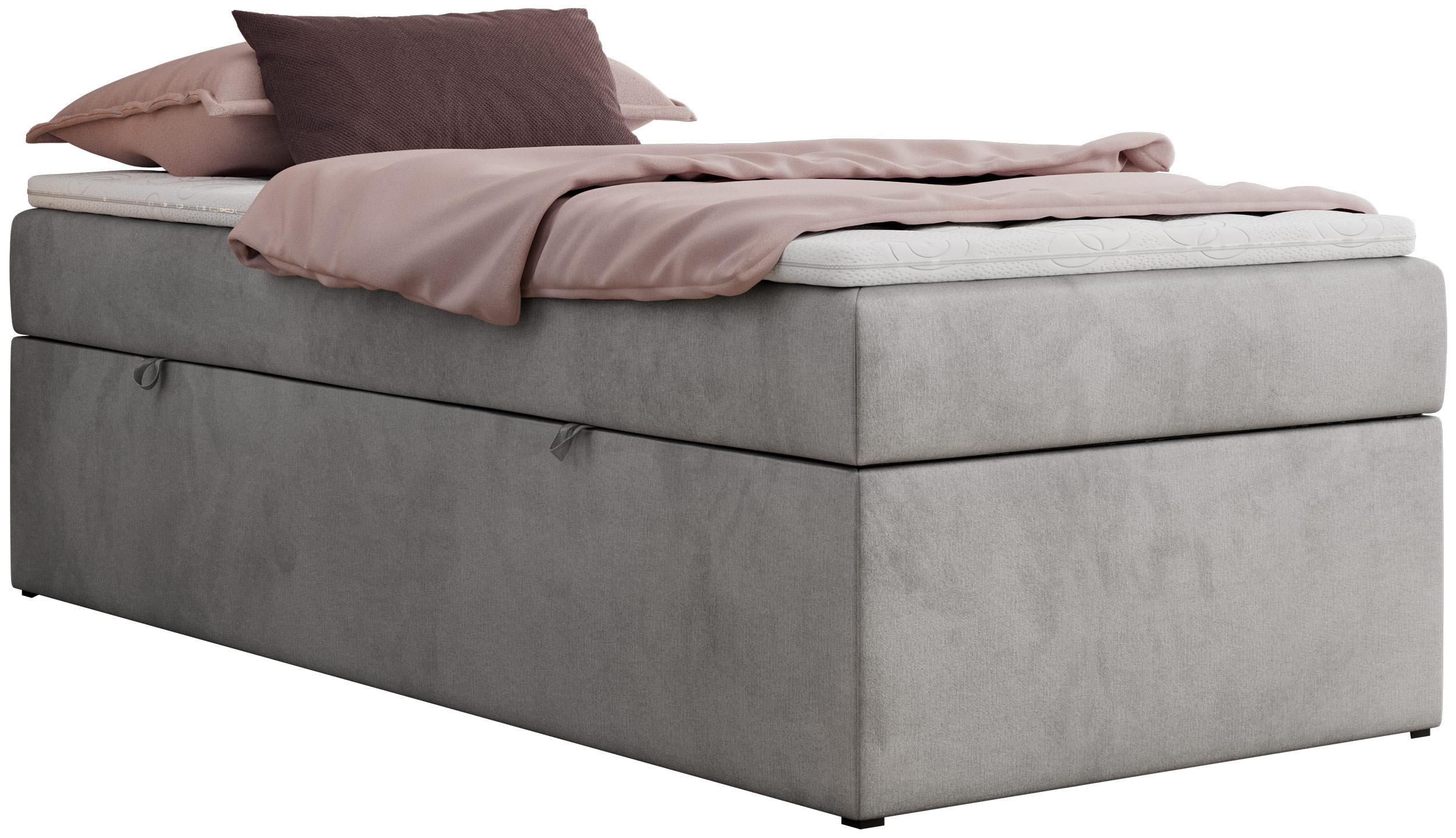 BOXBETT ZERO 90/200 - Hellgrau Velvet - H3 - Topper Visco - Hellgrau, Textil (90/200cm) - MKS