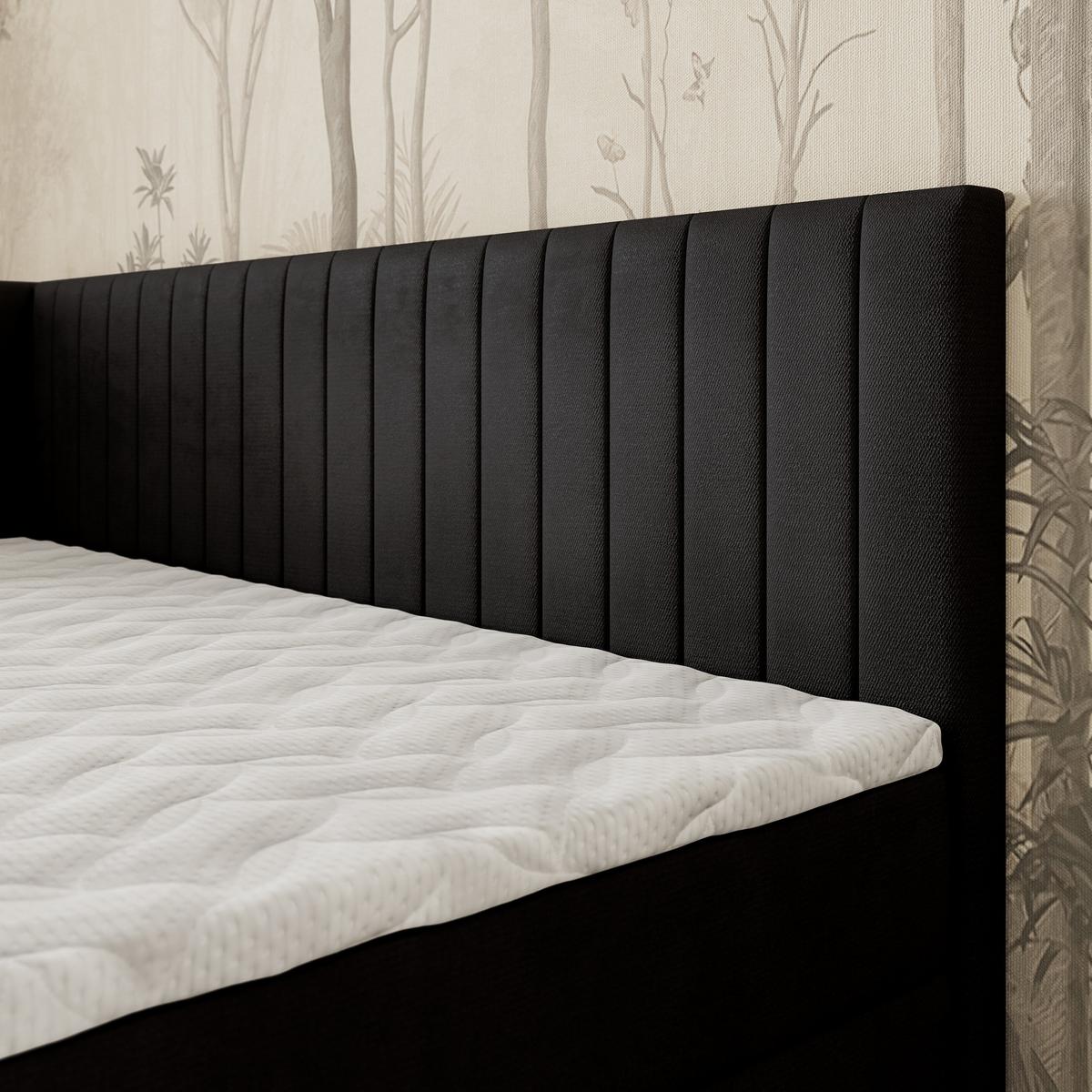 BOXBETT ARIS 100x200 cm mit Matratze und Topper, H2+H3 - Schwarz - Schwarz, Holz (100/200cm) - MASSENO