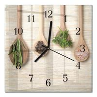 WANDUHR aus Glas 30x30 cm - Holzlöffel - Braun, Glas (30/30/0.4cm) - TULUP