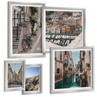 BILDER SET 5er Set - 50x50 cm & 20x30 cm & 40x60 cm Silberner Rahmen - Blattmuster Marmor abstrakt - Silberfarben, Kunststoff (40/60cm) - TULUP