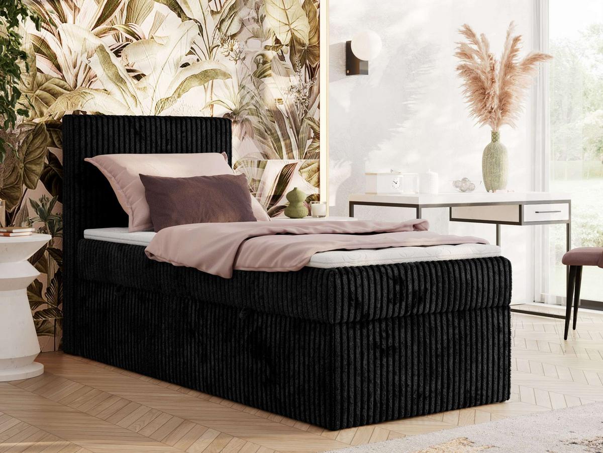 BOXBETT TILIANO 90/200 - Schwarz Cord - H3 - Links - Schwarz, Textil (90/200cm) - MKS