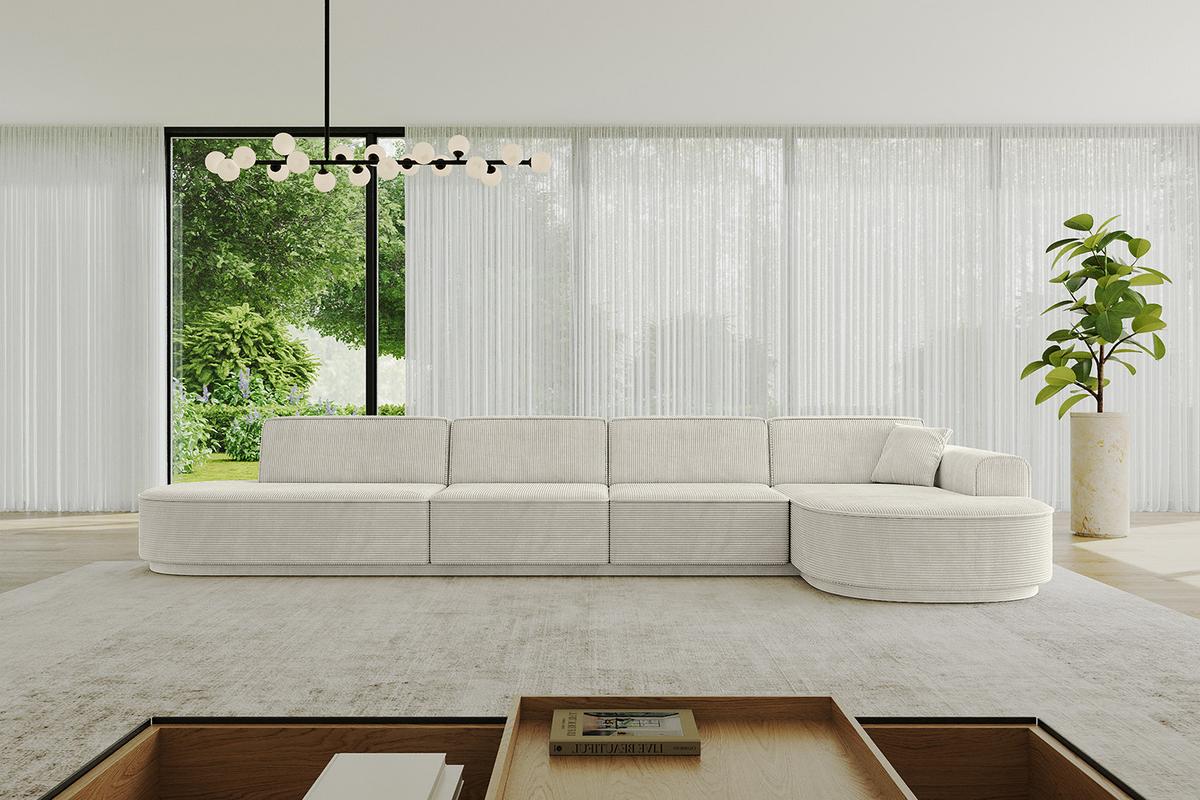 ECKSOFA Ottomane Rechts MARI-L3-v3 - 413x171x83 cm Creme Cord - Hellgrau/Creme, Holzwerkstoff/Kunststoff (171/413cm) - ALTDECOR