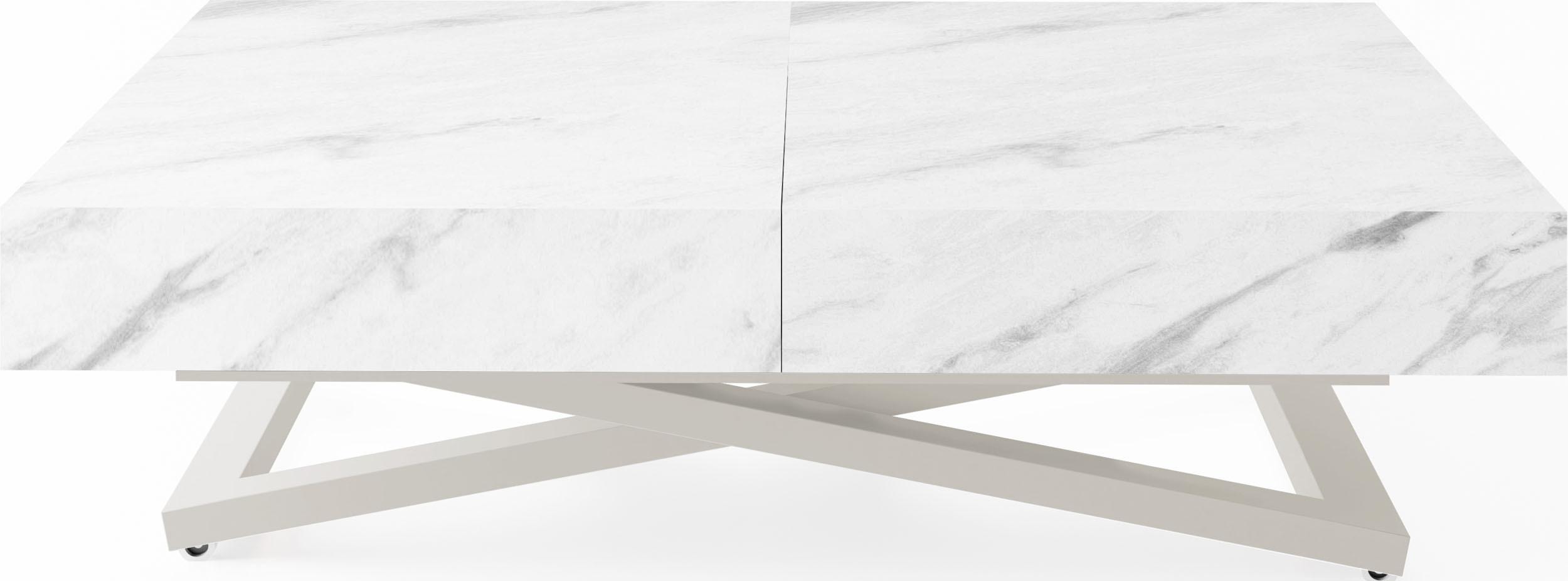 COUCHTISCH Cavetta U höhenverstellbar ausziehbar, Marmor Weiß 120-200/80/27-76 cm - Ecru/Kaschmir, Holzwerkstoff/Metall (80/120/76cm) - WFL GROUP
