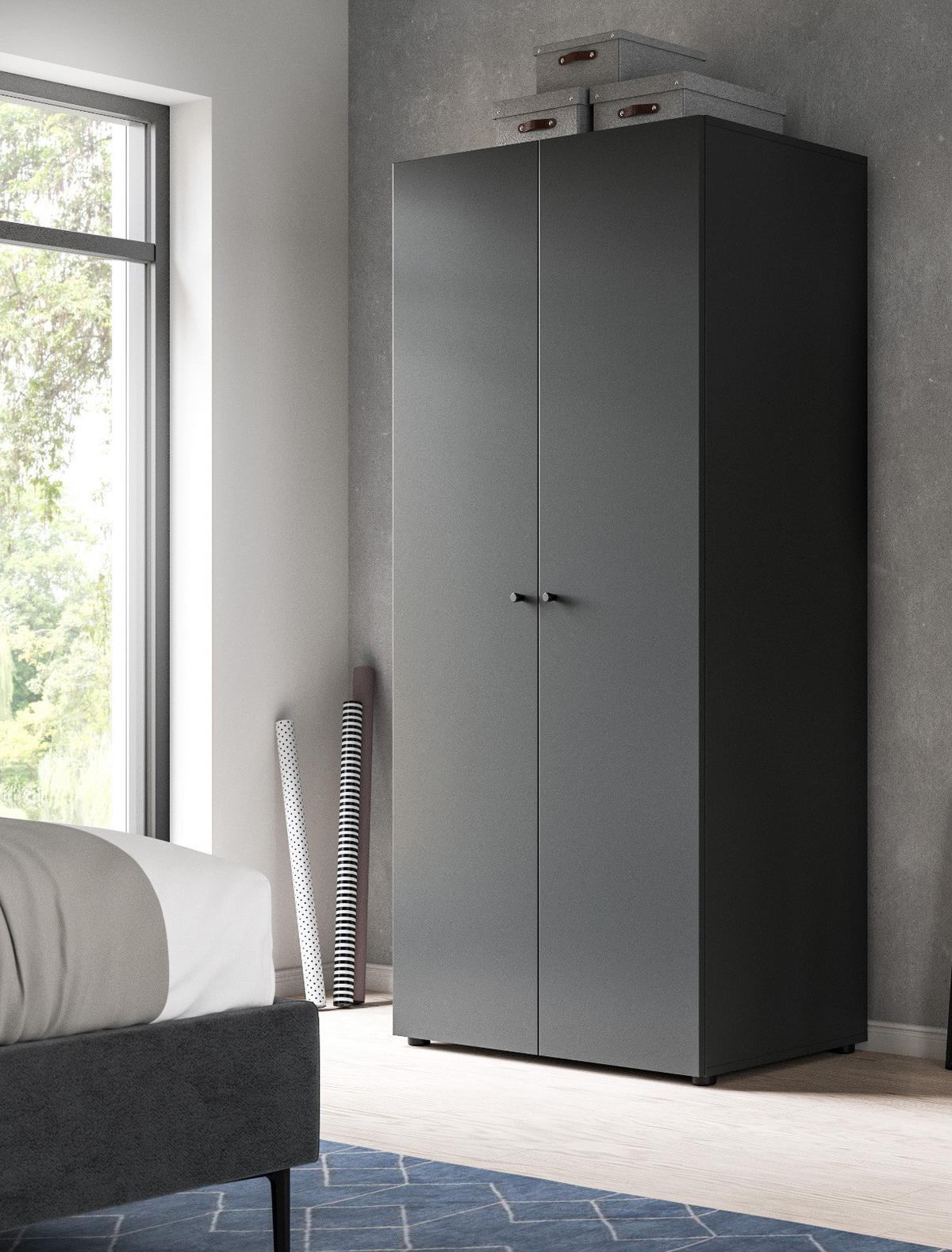 KLEIDERSCHRANK grau 2-türig 80 cm, Drehtürenschrank mit Kleiderstange - Schwarz/Grau, Holzwerkstoff/Kunststoff (80/176/51cm) - Inn.Furn