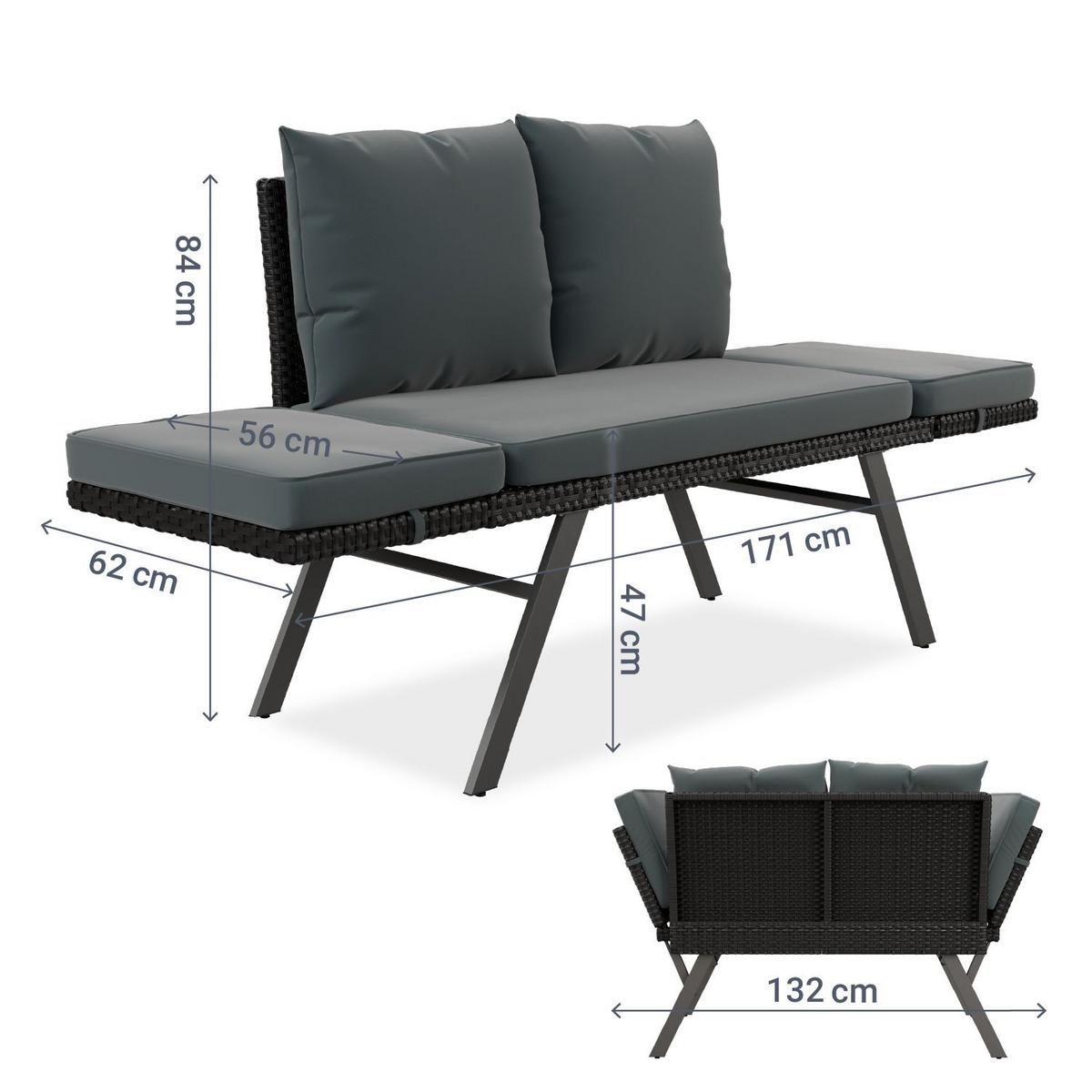 GARTENBANK Calvia klappbar schwarz/grau - Schwarz, Kunststoff/Metall - Juskys