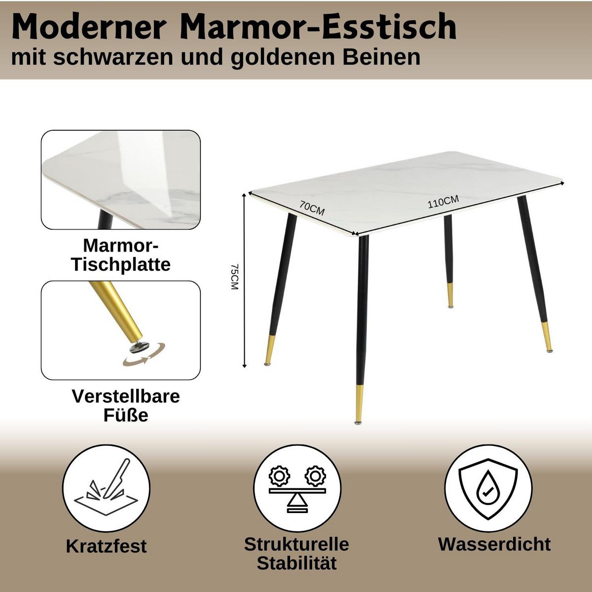 ESSTISCH SET Weiß und gebrochenes Weiß - Beige/Weiß, Holzwerkstoff/Metall (70/75/110cm) - Urban Meuble