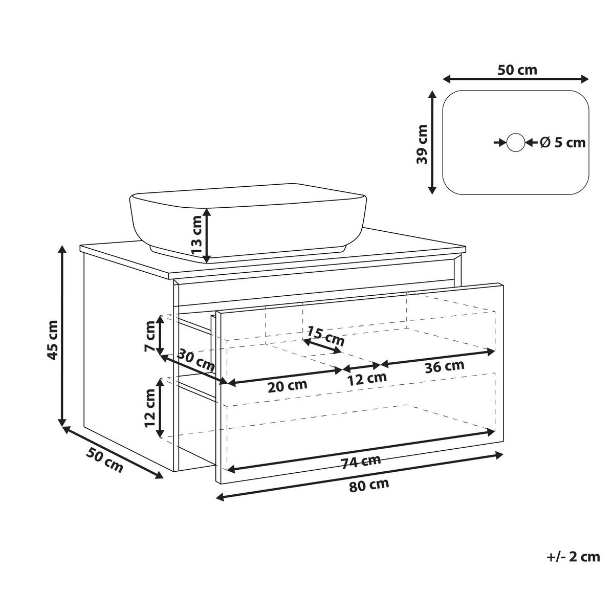 WASCHBECKENUNTERSCHRANK wandmontiertk mit Waschbecken Dunkelbraun Arica - Dunkelbraun, Holzwerkstoff (80/58/50cm) - Beliani