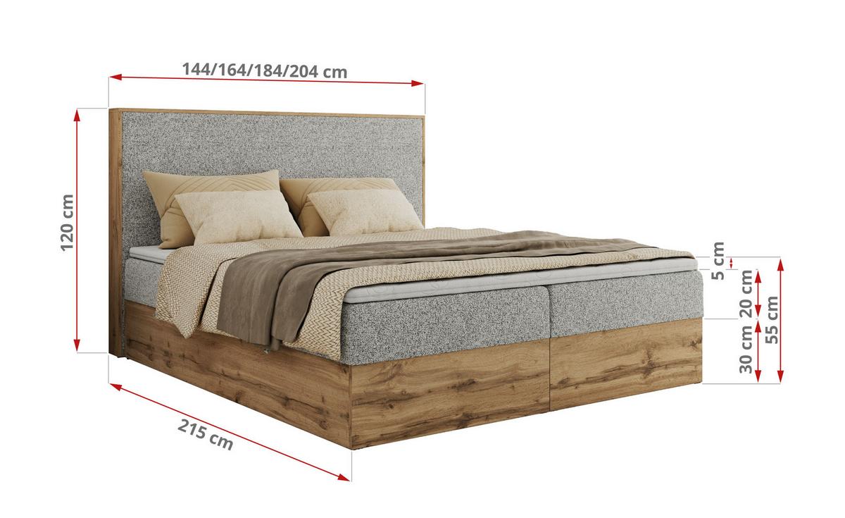 BOXBETT WOOD CLASSIC 160/200 - Hellgrau Strukture - H4 - Hellgrau, Textil (160/200cm) - MKS