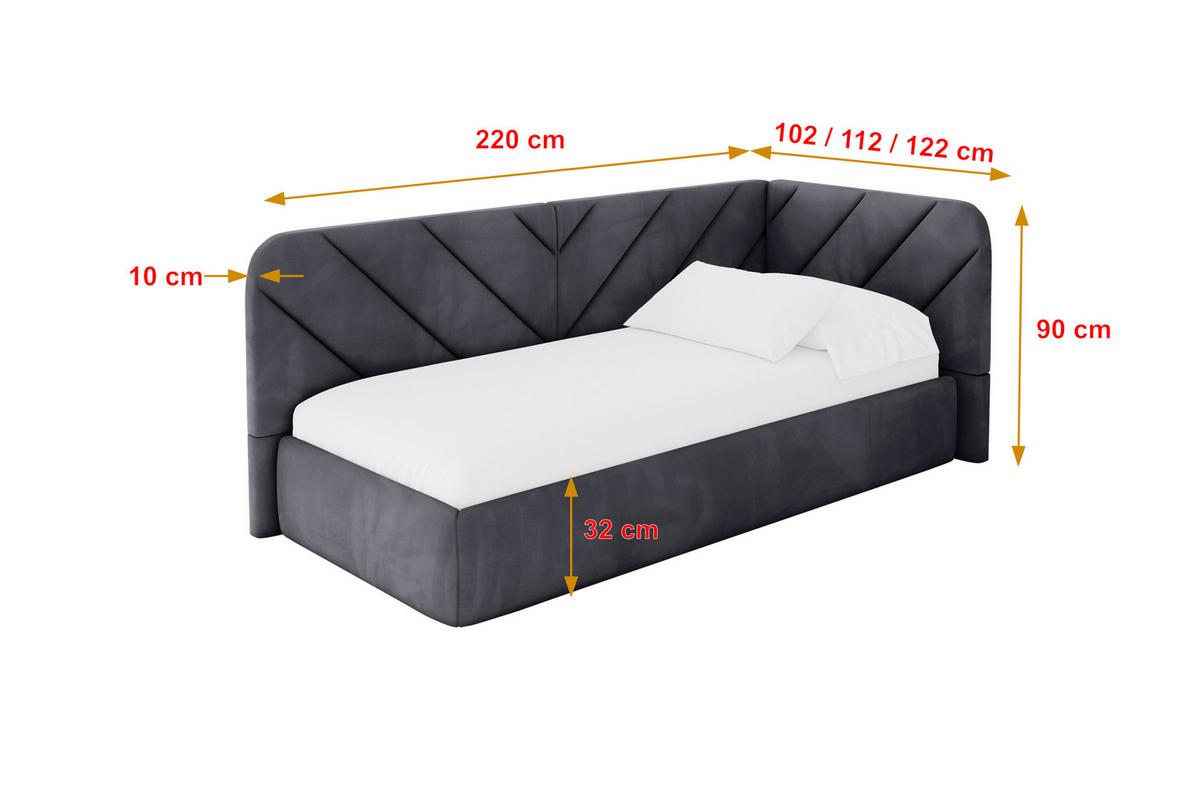 EINZELLBETT Jugendbett mit Bettkasten, Links - FIKY 80x200 Dunkelgrau - Dunkelgrau, Holzwerkstoff/Textil (80/200cm) - ALTDECOR