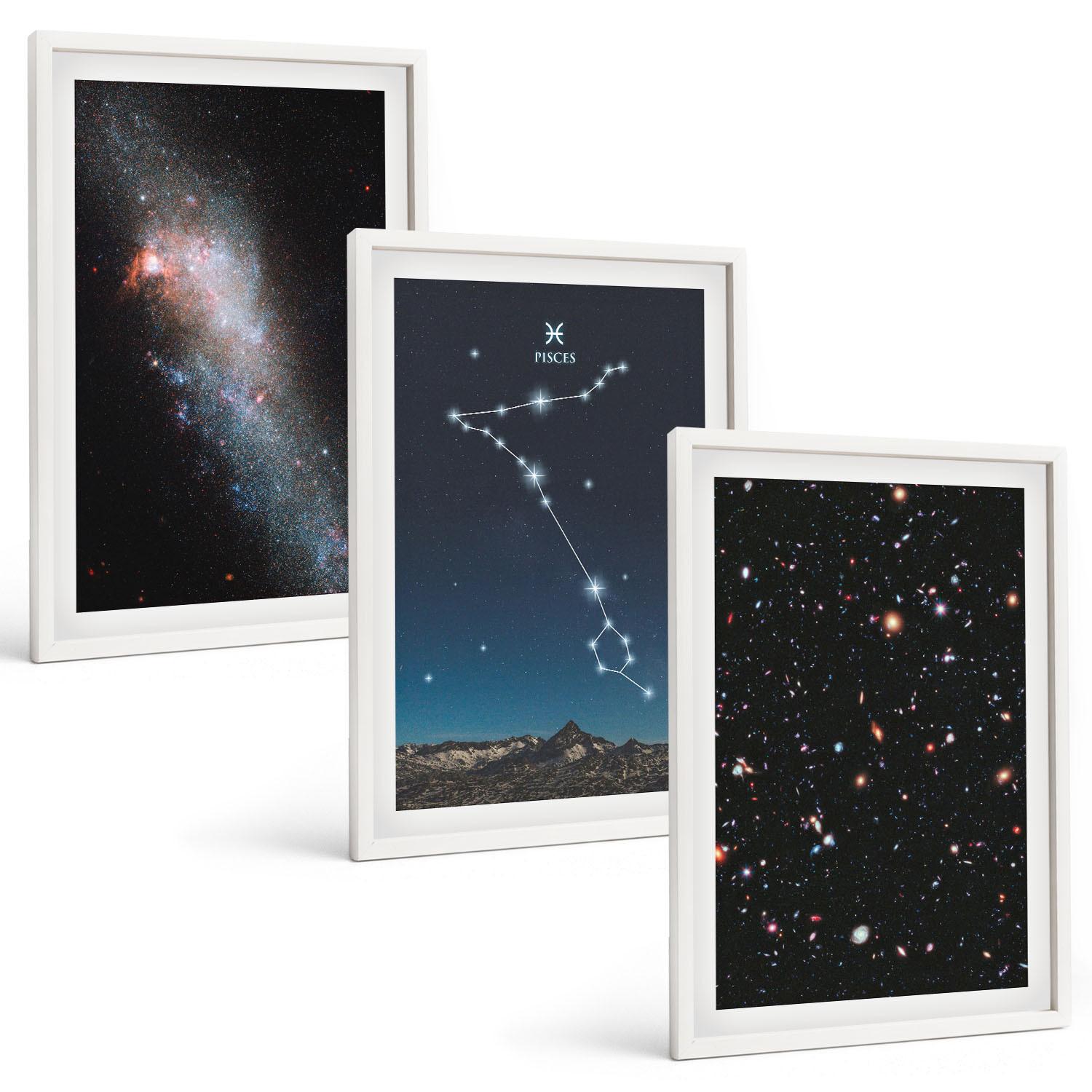 BILDER SET 3er Set - 40x60 cm Weißer Rahmen - Die kosmischen Landschaften der Fische-Galaxie - Weiß, Kunststoff (40/60cm) - TULUP