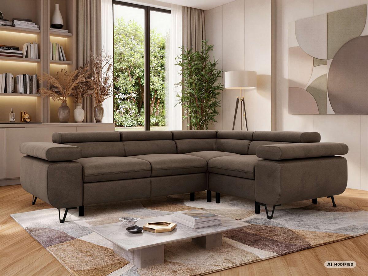 ECKSOFA ORSO L Braun Velvet - Rechts Seite - Schwarz/Braun, Textil/Metall (268/197cm) - MKS