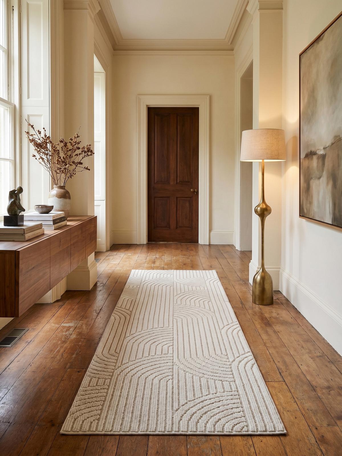 TEPPICH Flachgewebe LANGAU in Creme, mit geometrischen Bögen, 80 x 250 cm - Beige, Textil (250/80cm) - KADIMA DESIGN