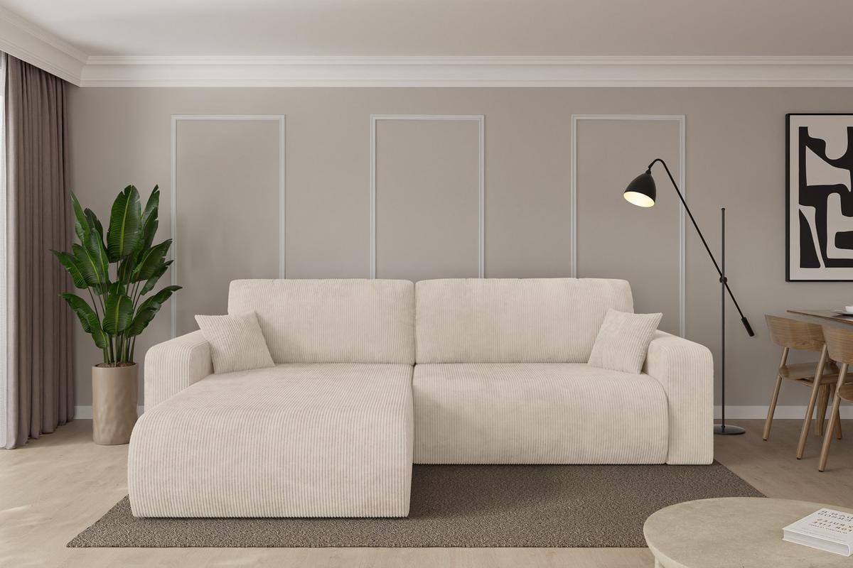 ECKSOFA mit Schlaffunktion Ottomane Links BERY-L 276x193x88 Beige Cord - Beige/Schwarz, Holzwerkstoff/Kunststoff (276/193cm) - ALTDECOR