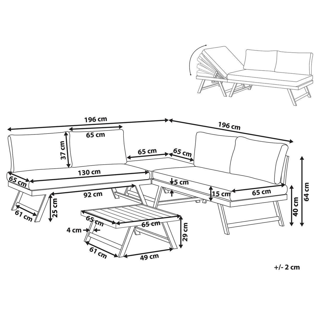 LOUNGE SET 5-Sitzer modular weiß Auflagen taupe Coccorino - Taupe/Weiß, Metall - Beliani