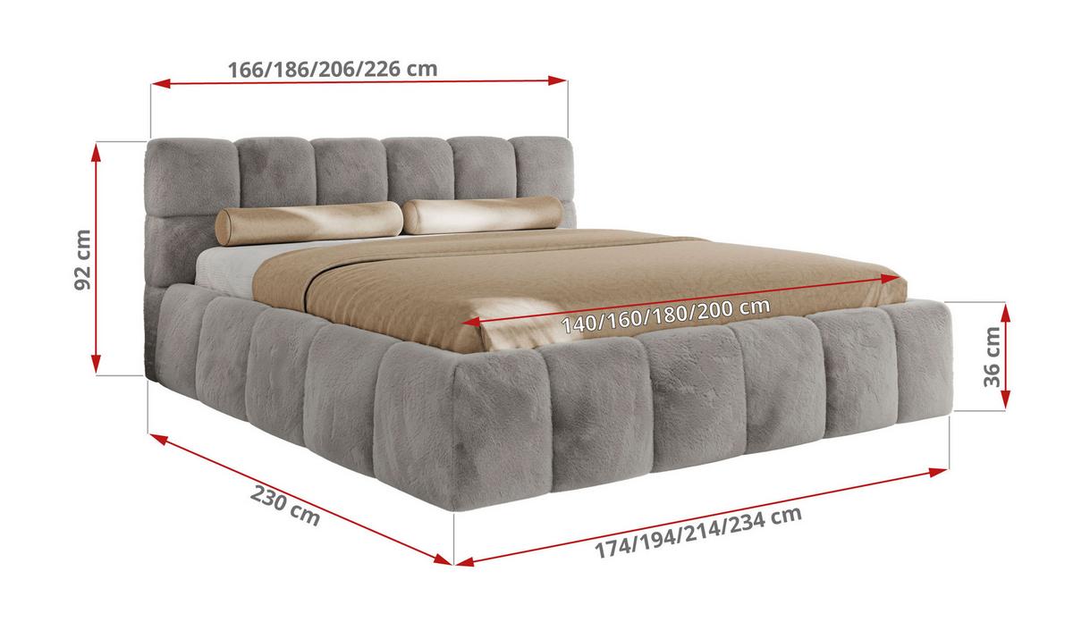 POLSTERBETT NIRA CLASSIC 160/200 - Hellgrau Plüsch - Multipocket-Matratze - Hellgrau, Textil (160/200cm) - MKS