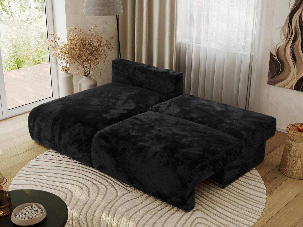 ECKSCHLAFSOFA VIVO L Schwarz Plüsch - links - Schwarz, Kunststoff/Textil (223/150cm) - MKS