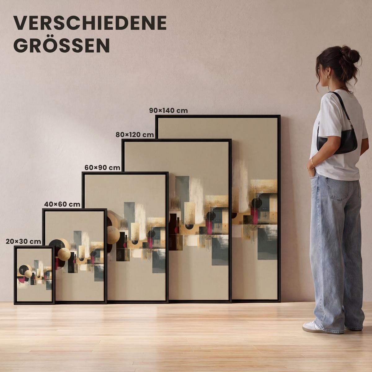 LEINWAND Bilder mit Rahmen - Abstrakt - Formen - Beige - Texturen - 60x90 - Beige, Textil (60/90cm) - MuchoWow