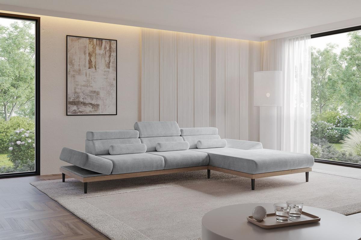 ELEKTRISCHES ECKSOFA Rechts MONA 316x205x85 Grau Cord - Schieferfarben/Grau, Holzwerkstoff/Textil (316/205cm) - ALTDECOR