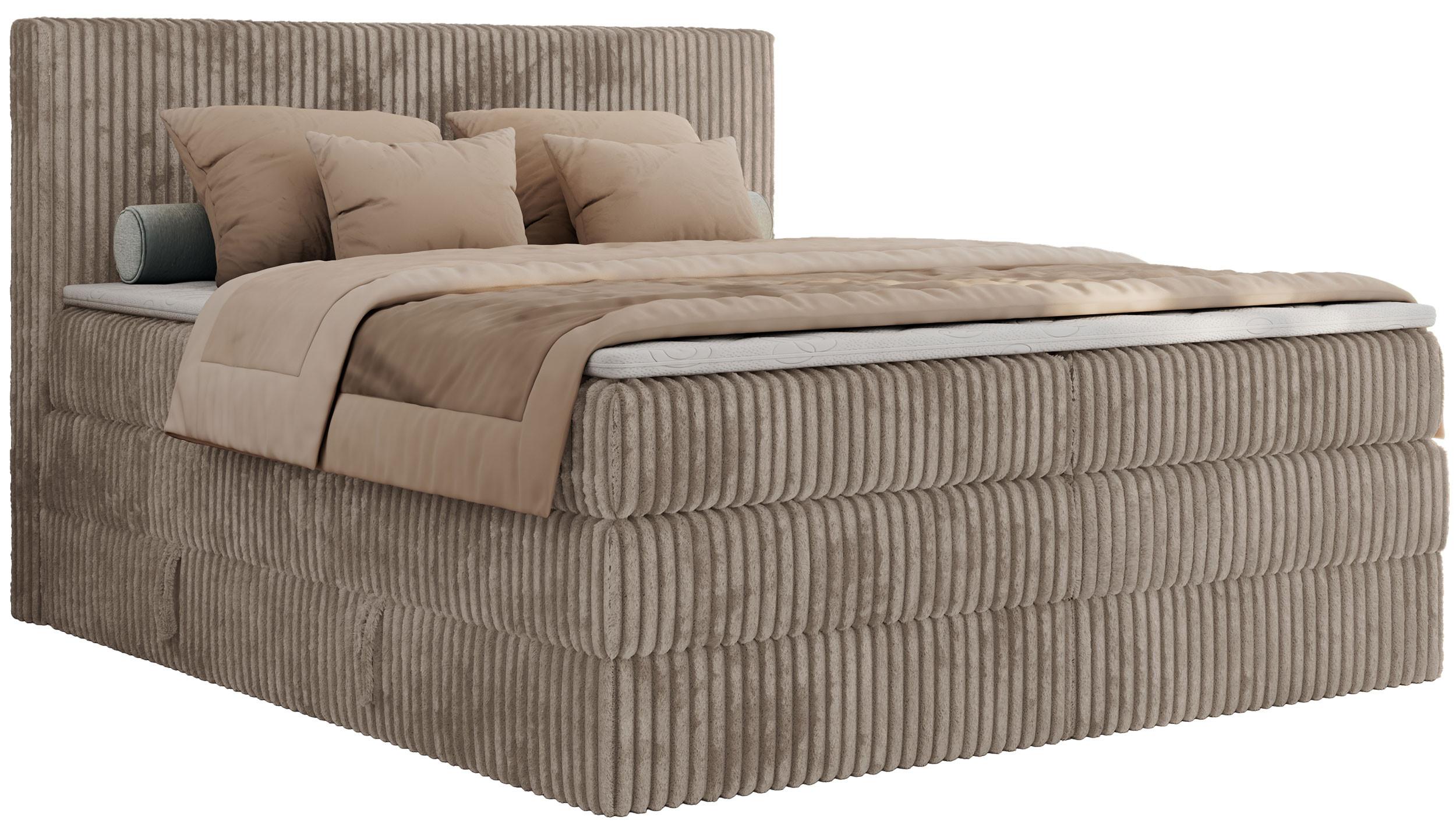 BOXSPRINGBETT TILIANO KING - 160/200 - Hellbraun Cord - H4 - Hellbraun, Holz/Textil (160/200cm) - MKS