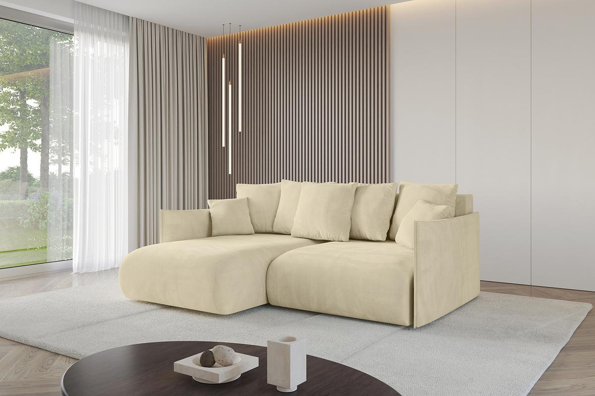 ECKSOFA Ottomane links ONESK-L 216x177x72 Beige Velours - Taupe/Beige, Holzwerkstoff/Kunststoff (216/177cm) - ALTDECOR