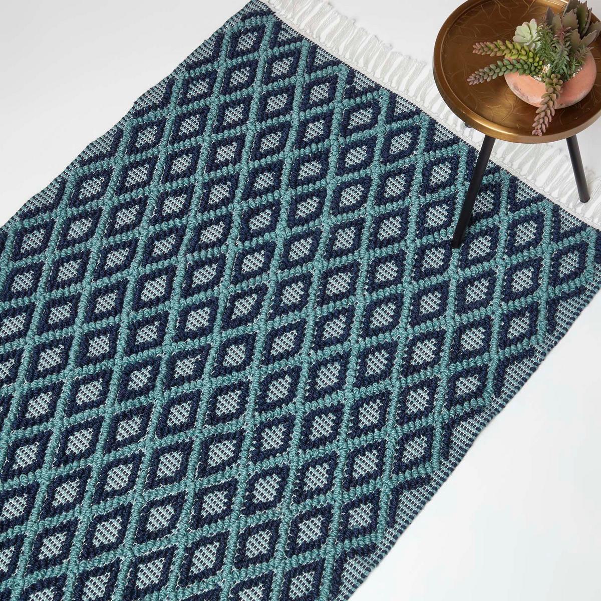 HANDWEBTEPPICH Tula geometrisch gemustert 120/170 cm - Blau, Textil (120/170cm) - Homescapes