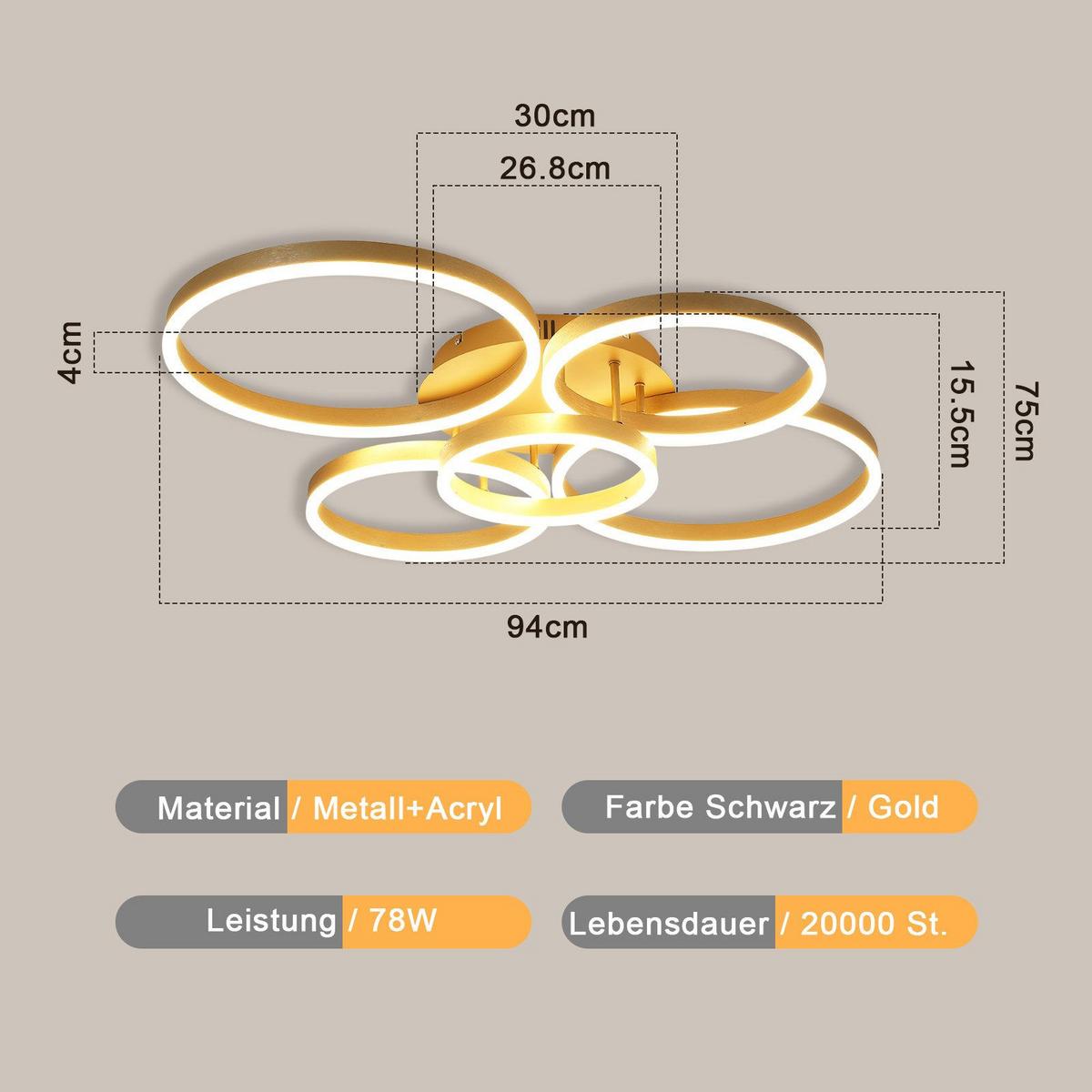 LED-DECKENLEUCHTE Lidbeck 75/94/15.5cm - Goldfarben, Metall (94/75/15.5cm) - Nettlife