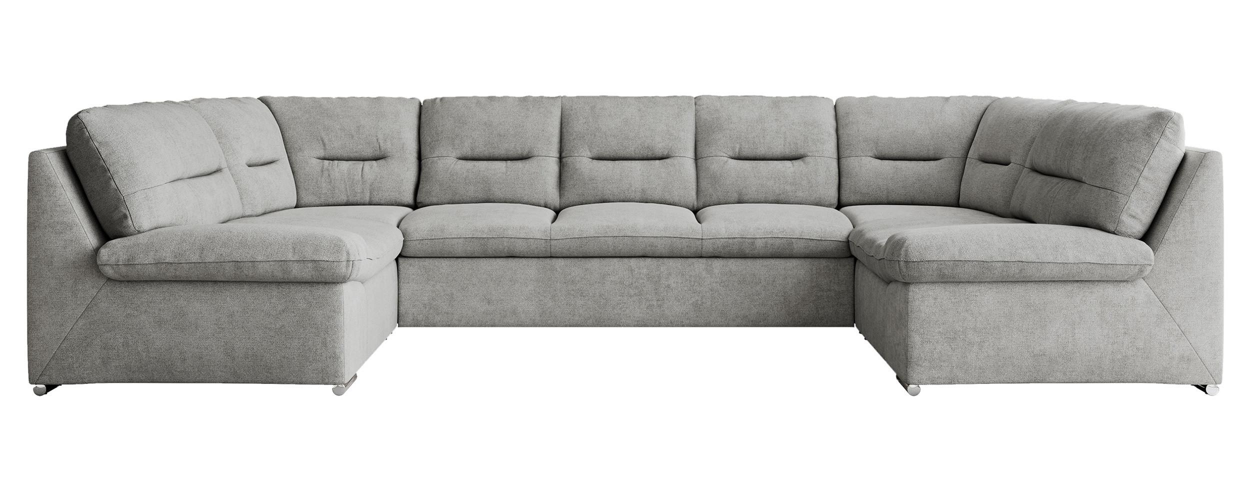 WOHNLANDSCHAFT MORBIDO U Hellgrau Struktur - Silberfarben/Hellgrau, Textil/Metall (340/93/206cm) - MKS