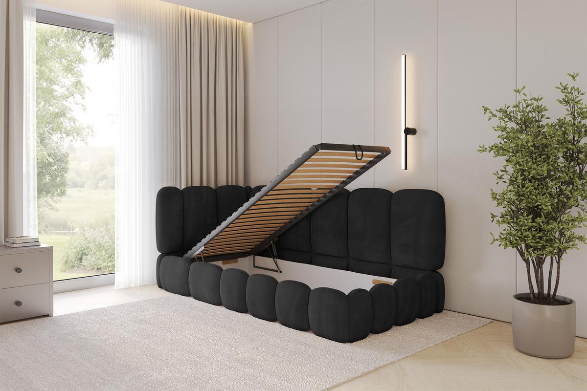 EINZELLBETT Jugendbett mit Bettkasten, Rechts - AVRY 80x200 Schwarz - Anthrazit, Holzwerkstoff/Textil (80/200cm) - ALTDECOR