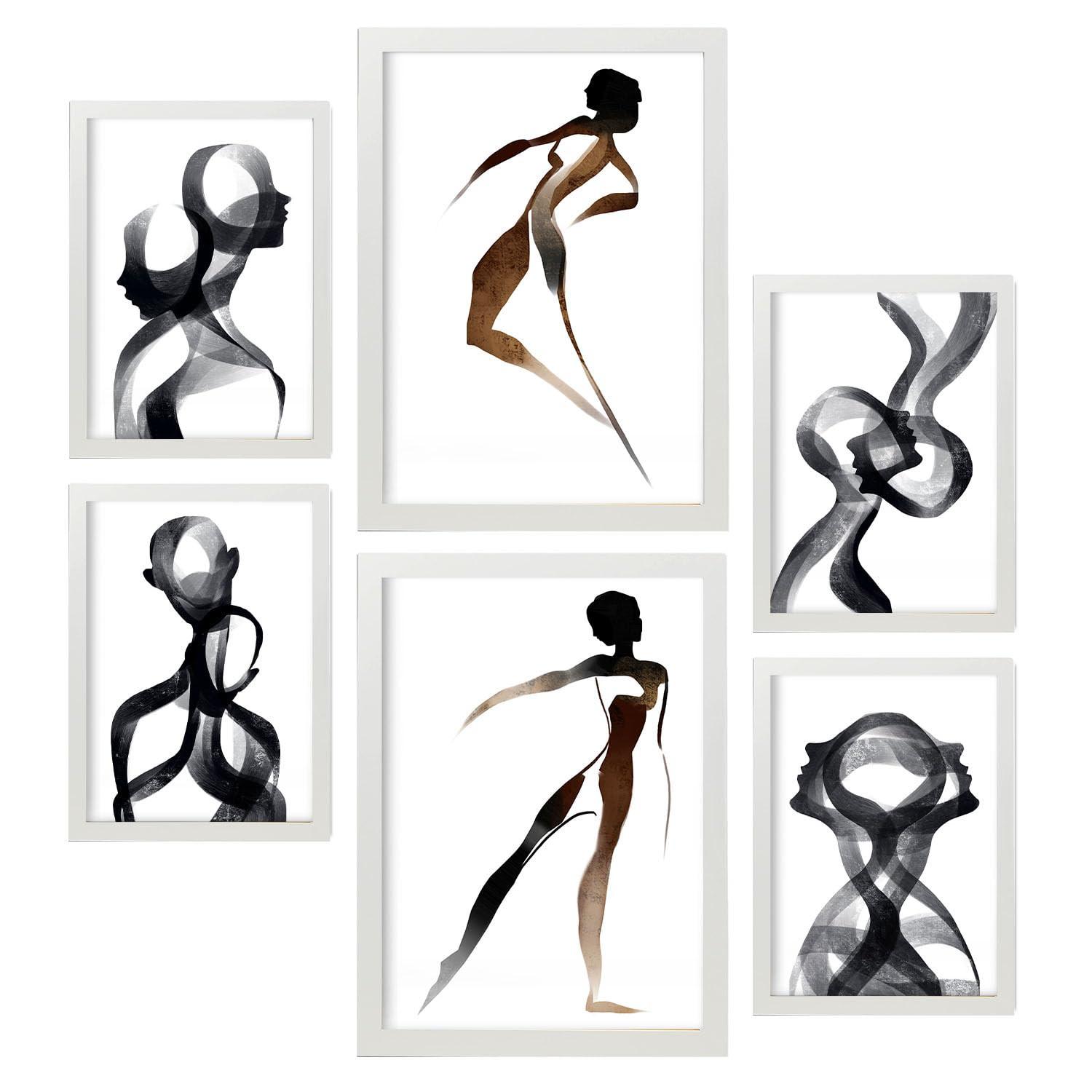 POSTER Set Mit 6 Körpertugend 2 In Liebhaber Abstrakt Ästhetische Dekorative Gemälde Für Ihr Wohnzimmer, Schlafzimmer, Zuhause A3 & A4 Weißer Rahmen - Weiß, Papier (29/3cm) - Nacnic