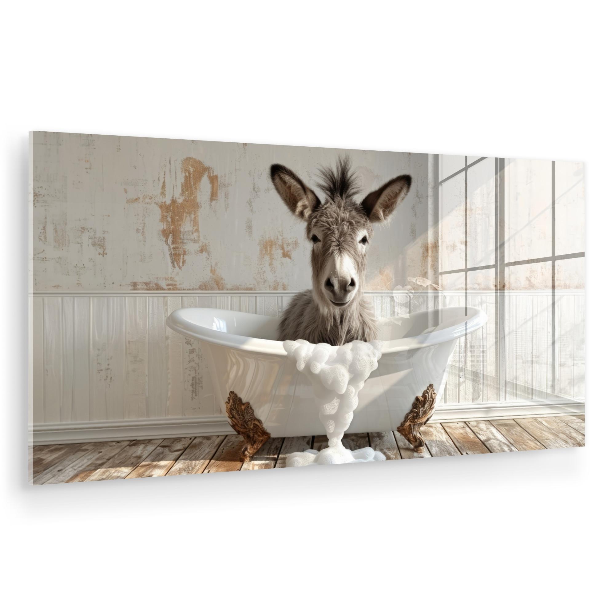 ACRYLGLASBILD Esel - Tiere - Badewanne - Schaumstoff 120x60 cm - Weiß, Glas (120/60cm) - MuchoWow