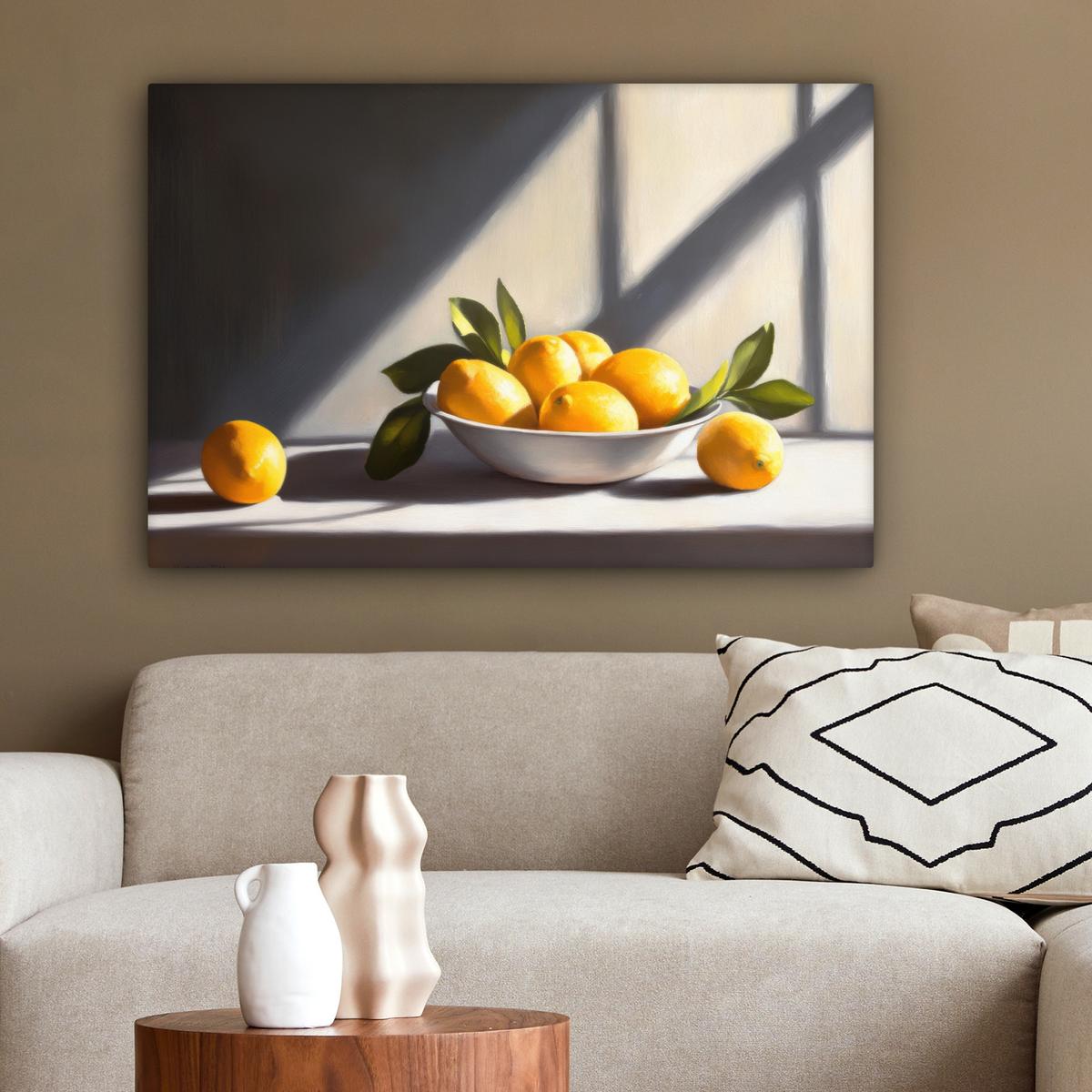 LEINWANDBILD Zitronen - Stilleben - Gelb Gemälde 60x40 cm - Gelb, Textil (60/40cm) - MuchoWow